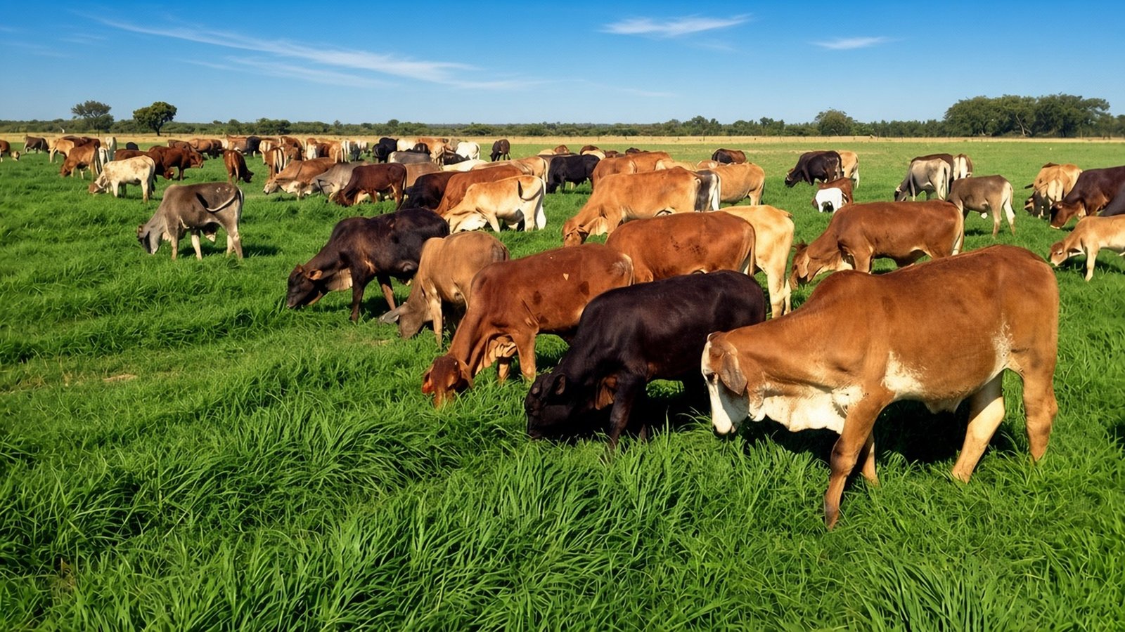Cattle grazing on green pasture